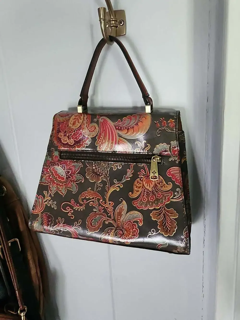 Patricia Nash Floral Tooled Leather Satchel Handbag w/o crossbody strap - Picture 5 of 6